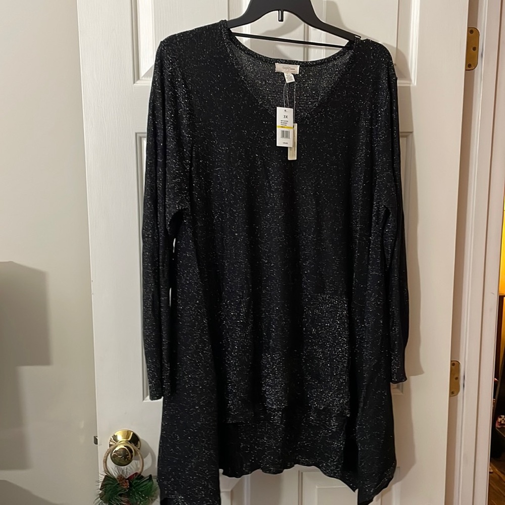 Shimmery holiday shirt with shark bite hym